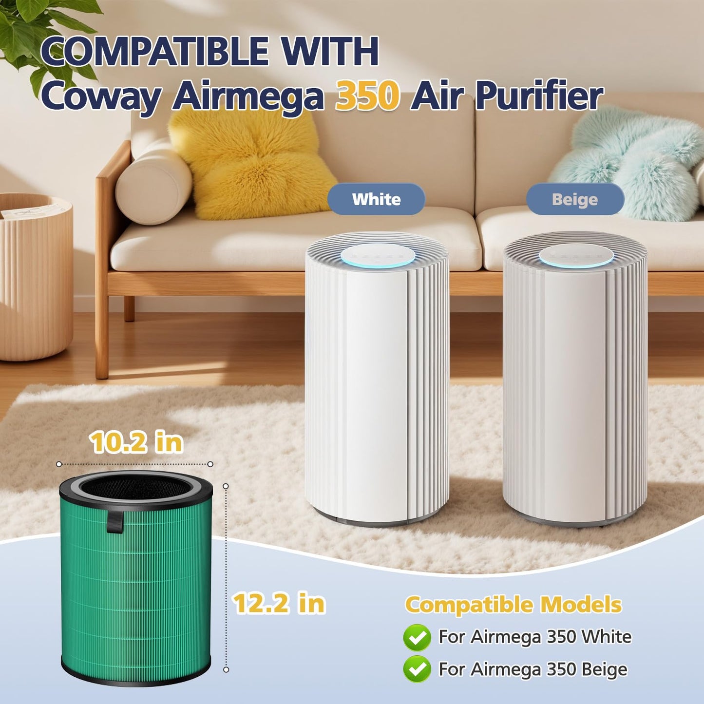 Airmega 350 Filter Fresh Starter Plus, Compatible with Coway Airmega 350 Air Purifier, 3-in-1 Filter Replacement with HEPA Layer and Granular Activated Carbon