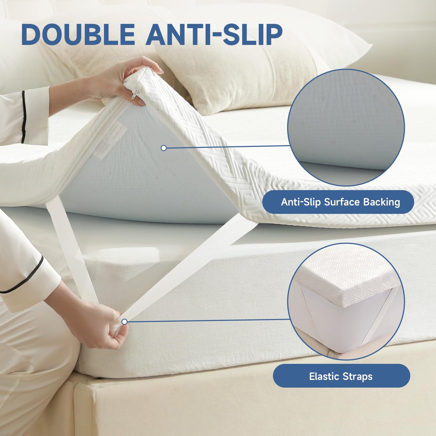 Eiayeebil 2 Inch Memory Foam Mattress Topper Twin, Memory Foam Pad with Removable & Washable Cover, Bed Topper for Back Pain, Non-Slip Ventilated Design, Twin Size