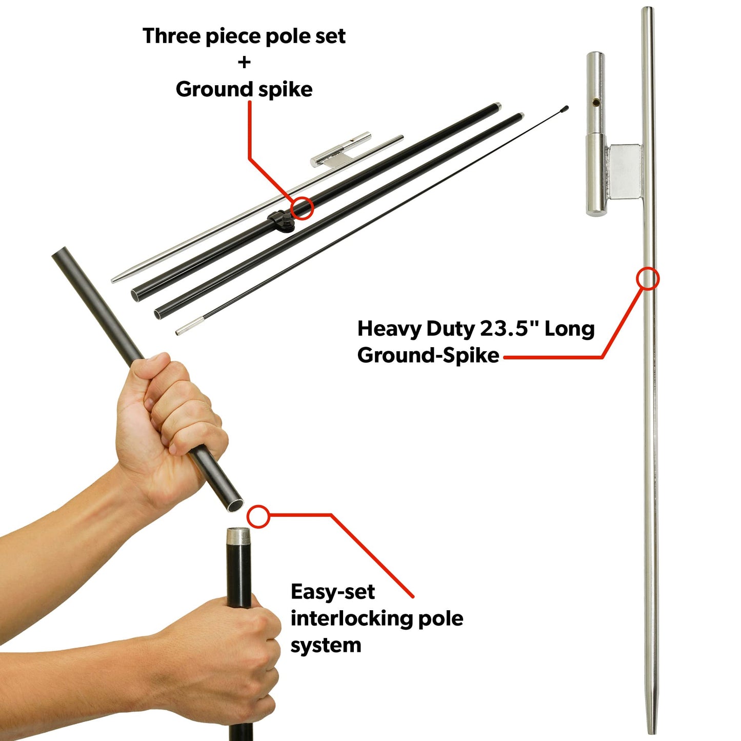 LookOurWay Feather Flag Pole Kit - 7 Feet Tall Advertising Flag Banner with Fiberglass Pole Set and Ground Spike for Business Promotion - Solid Colors - Red