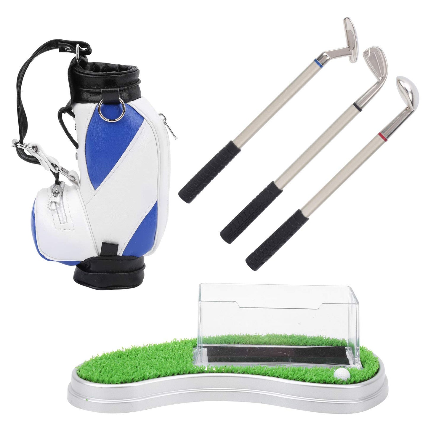 Alomejor Office Desk Golf Bag Pencil Holder with Golf Pens Business Card Box Base for Golf Souvenirs Gifts