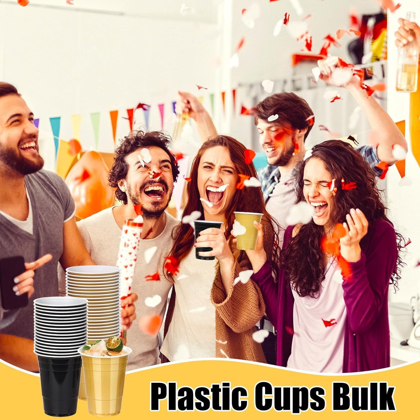 KesaPlan 100PCS 16 oz Plastic Cups Graduation Cups Black and Gold Cup Disposable Party Cups Bulk for Party Graduation Wedding Birthday Halloween Family Gatherings and Festive Celebrations