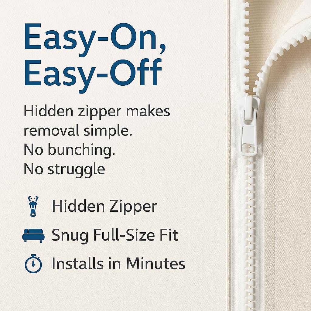 National Allergy 100% Cotton Zippered Futon Cover Full Size - Natural White - Machine Washable Futon Mattress Cover with Zipper, Durable Armless Sofa Bed Covering (54x75)