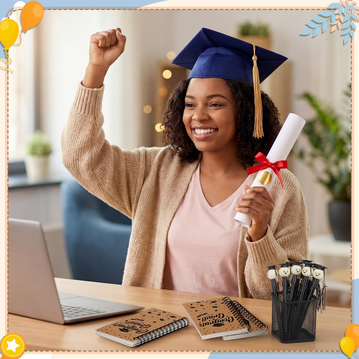 Resurhang 25 Sets Graduation Gifts Party Favors Bulk, Graduation Notebooks and Pen, Grad Cap Ballpoint Pens with Tassels Congrats Grad Spiral Journal Class of 2026 Gifts for College Graduate(Kraft)