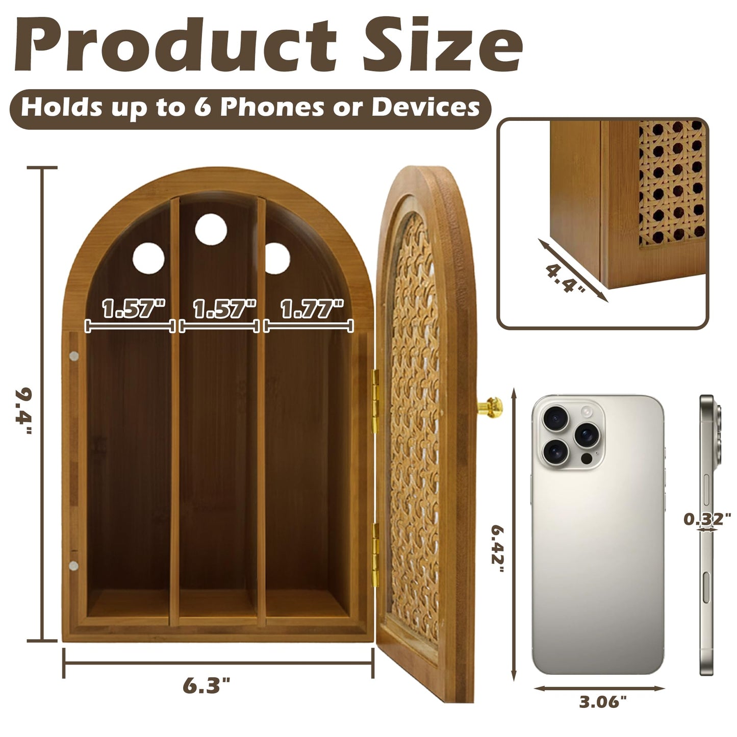 Verssure Bamboo Phone Box, Premium Cell Phone Box for Family Time, Cell Phone Jail with Charging Holes,Phone Lock Box Holds 6 Phones (Walnut)
