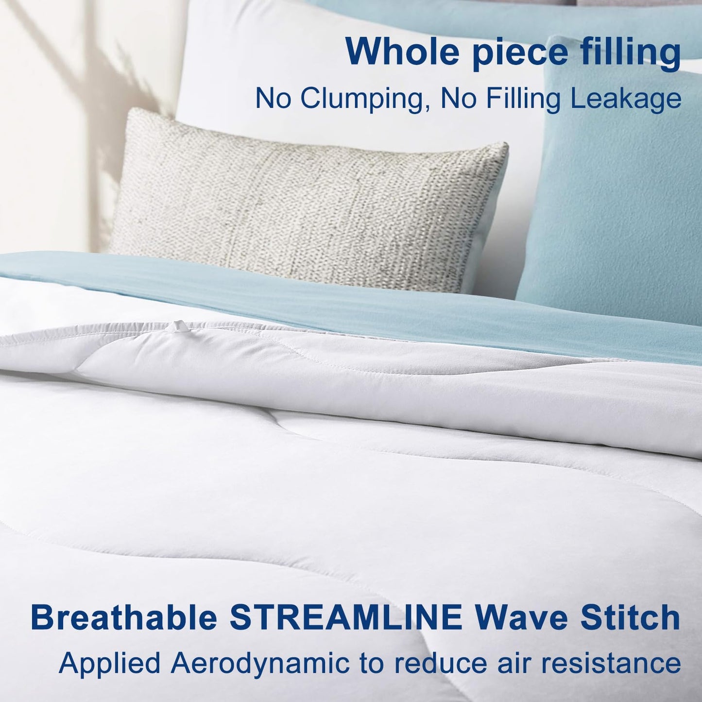 MEELUS Lightweight Comforter Cooling White, All Season Duvet Insert Breathable Queen Size Summer Bedding, Soft Microfiber Cool Down Alternative Quilt with Corner Tabs, 88x88 inch