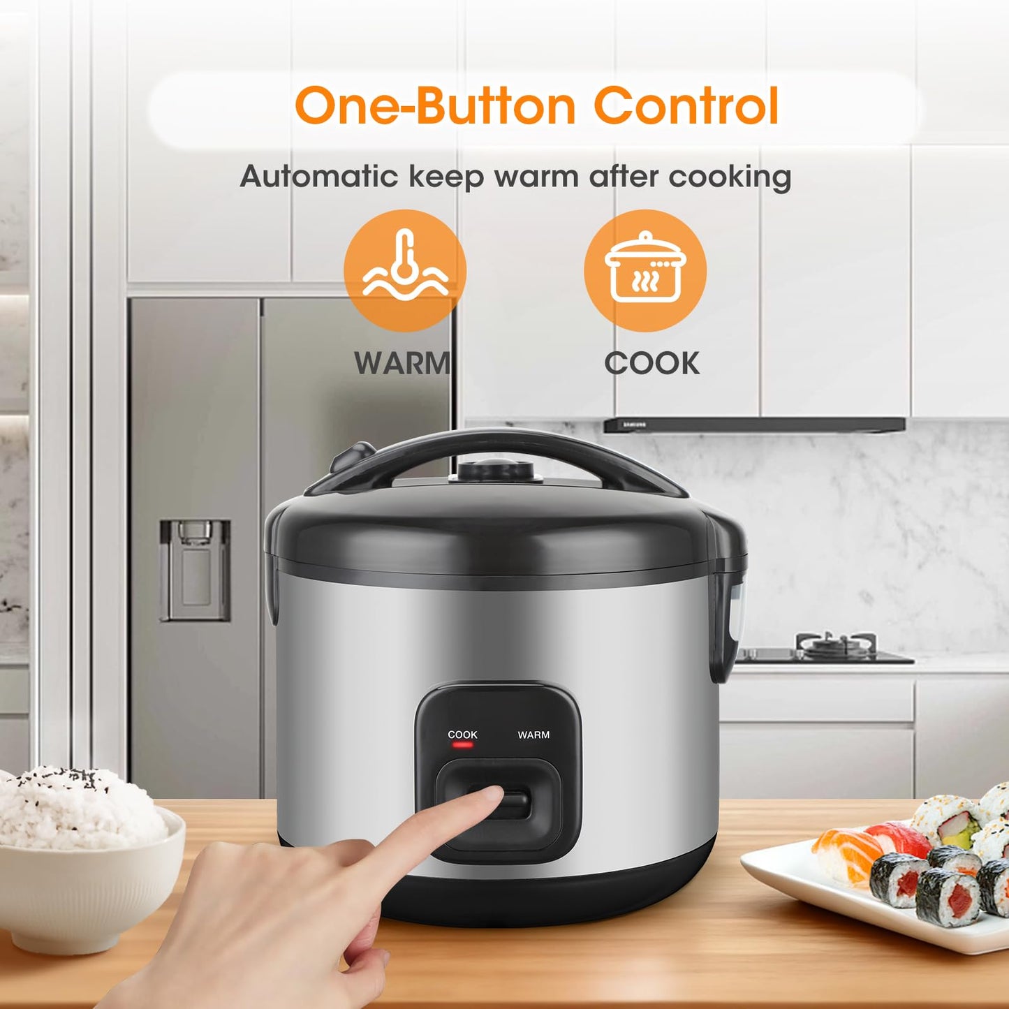 Oshenic Rice Cooker & Steamer Simple 6 Cup(Uncooked)/12 Cup (Cooked)With Steaming Basket,Compact Electric Rice Cooker Non-Stick Inner Pot For Soups,Stews,Grains&Oatmeal,One Touch & Keep Warm Function