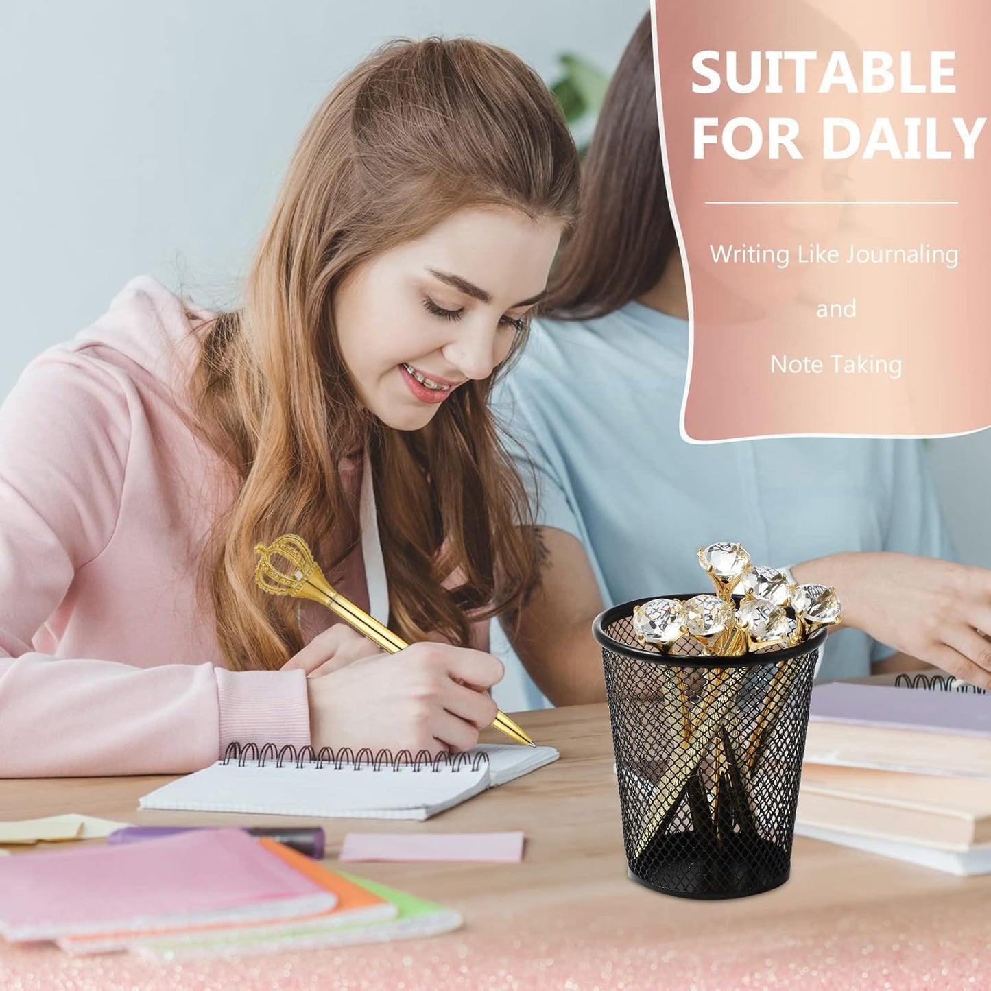 WAYTOSUC 24PCS Ballpoint Pens Set Bling Wedding Anniversary Crystal Metal Ballpoint Pens Fancy Pens Birthday Bridal Shower Return Gifts for Women Girls School Office Supplies (Gold Crown Pen,24)