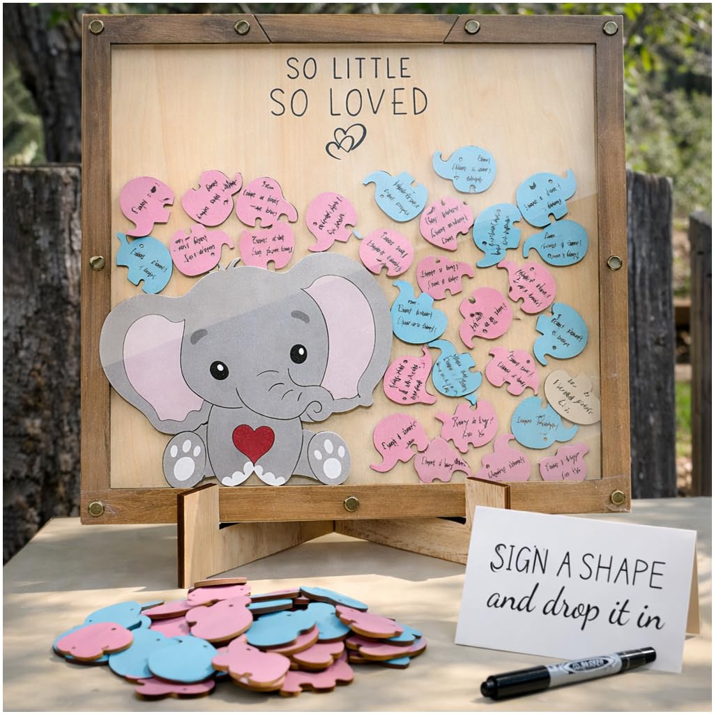 PARTYLOUD Baby Shower Guest Book, Elephant Baby Shower Decorations, Woodland Jungle Theme Baby Showers Sign in Guest Book Alternatives Frame Centerpieces Decor for Boy Girl