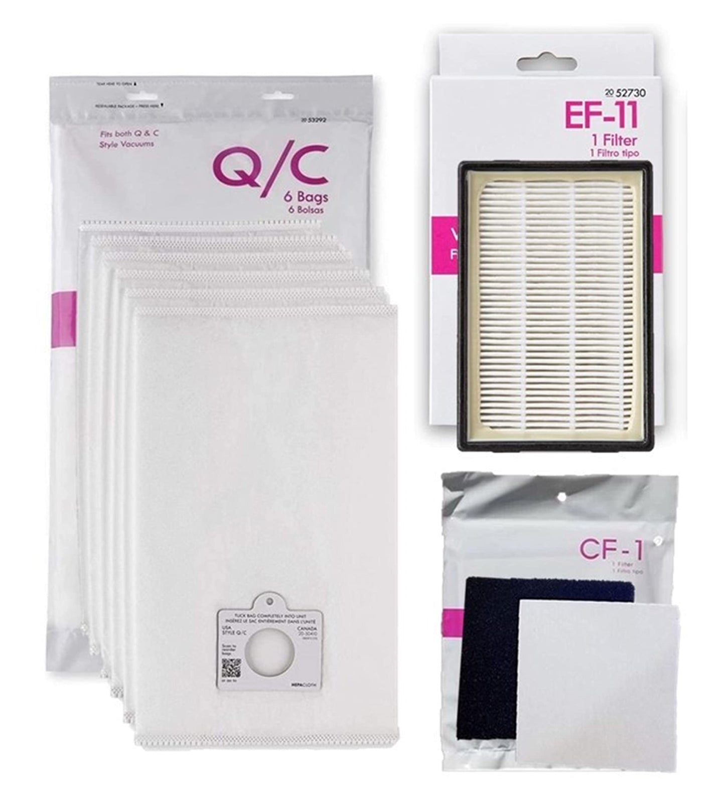 Replacement Bag & Filter Kit for Kenmore 600 Series Canister Vacuum Cleaner. 6 Q/C Bags + 1 EF-11 + 1 CF 1. Fits 81614 81615 BC4027 BC4030 w Pet PowerMate. #'s C/Q 53292 5055 50558 50104 52730 81002