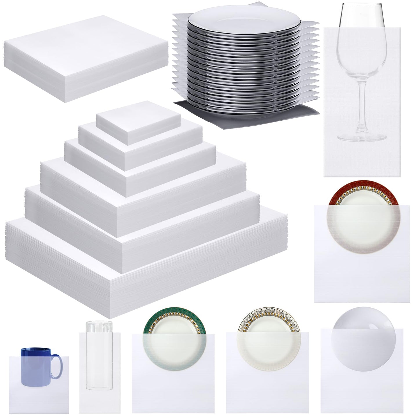 Frienda 240 Pcs Dish Packing Supplies for Moving 60 Foam Sheets 180 Pcs 6-size Plate Sleeves Protective Cushion Pouches for Shipping, Storing Glassware, China & Dinnerware