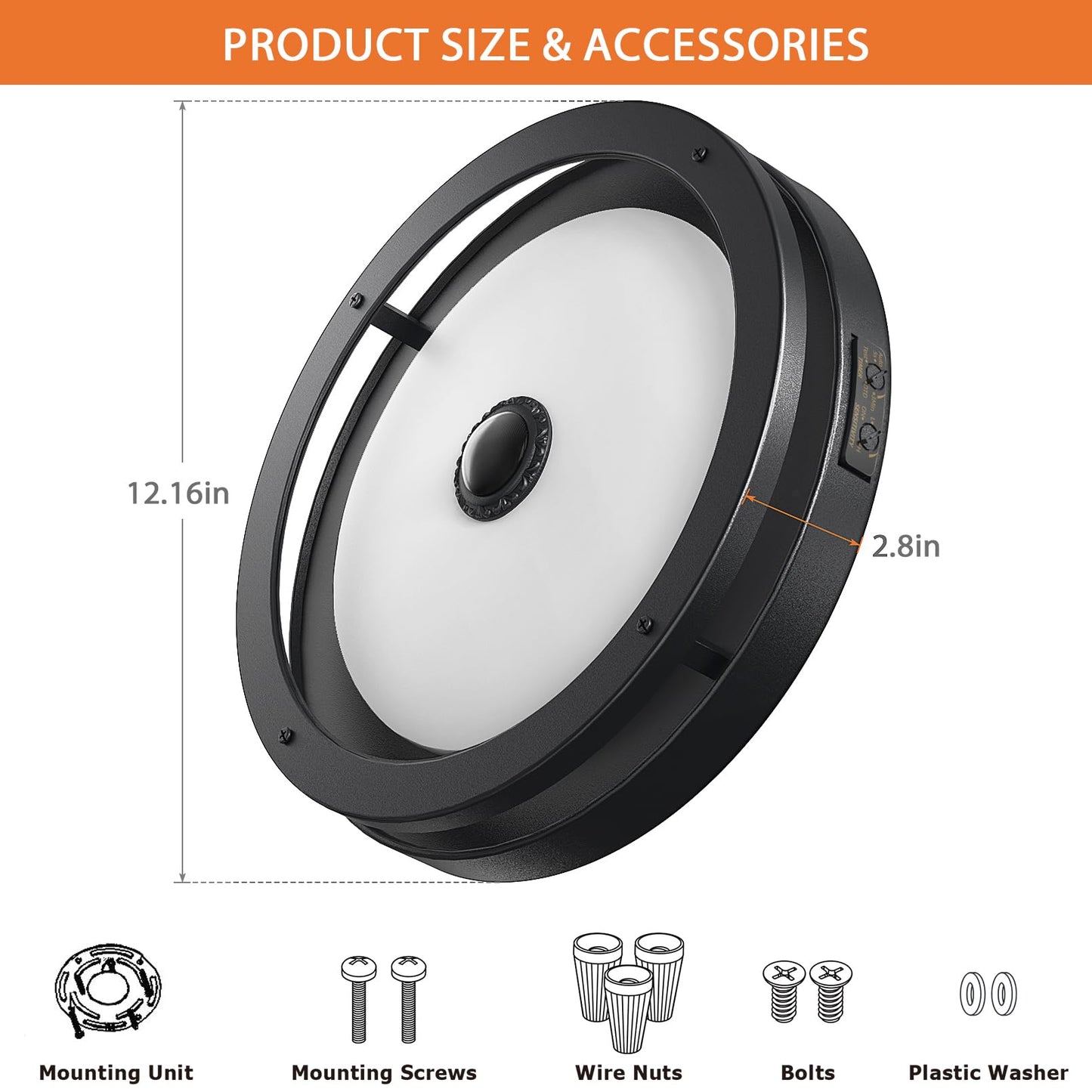 Slypadan Outdoor Motion Sensor Flush Mount Ceiling Light, 12" Dusk to Dawn Porch Modern Black Exterior Light, Ceiling Light Fixture 2 Pack for Patio, Garage, Entry