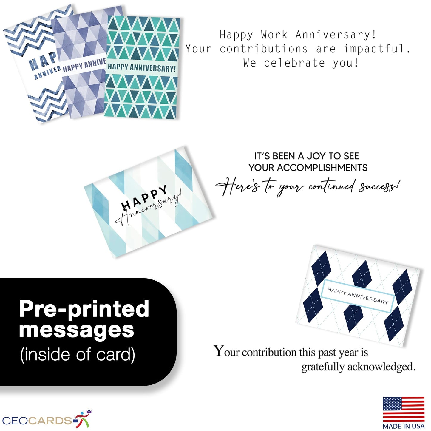 Work Anniversary Cards Bulk Greeting Set (25 Card Variety Pack – 5 Designs) Includes Envelopes - 5x7 Inch Business Anniversary Cards for Employees, Coworkers & Office (VP2412)