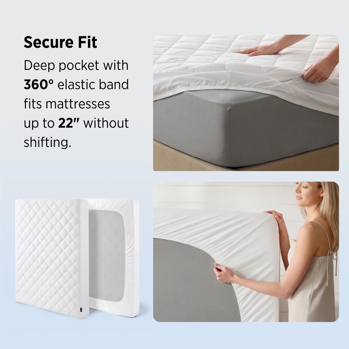 Bedsure Queen Mattress Protector, Quilted Waterproof Mattress Protector with Deep Pocket up to 22 Inches, Soft Breathable Noiseless Bed Pad Topper, Queen Bed Cover for Home, Bedroom, Hotel – White