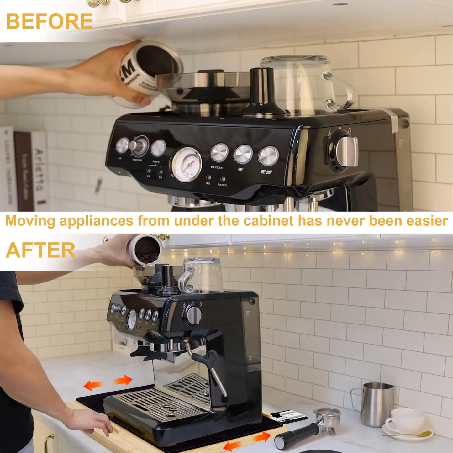 MinBoo Bamboo Appliance Slider,Sliding Tray for Coffee Maker, Kitchen Countertop Appliance Rolling Tray,Slides Easily from Under The Cabinet,Wide - Large (16" Wx13 D)