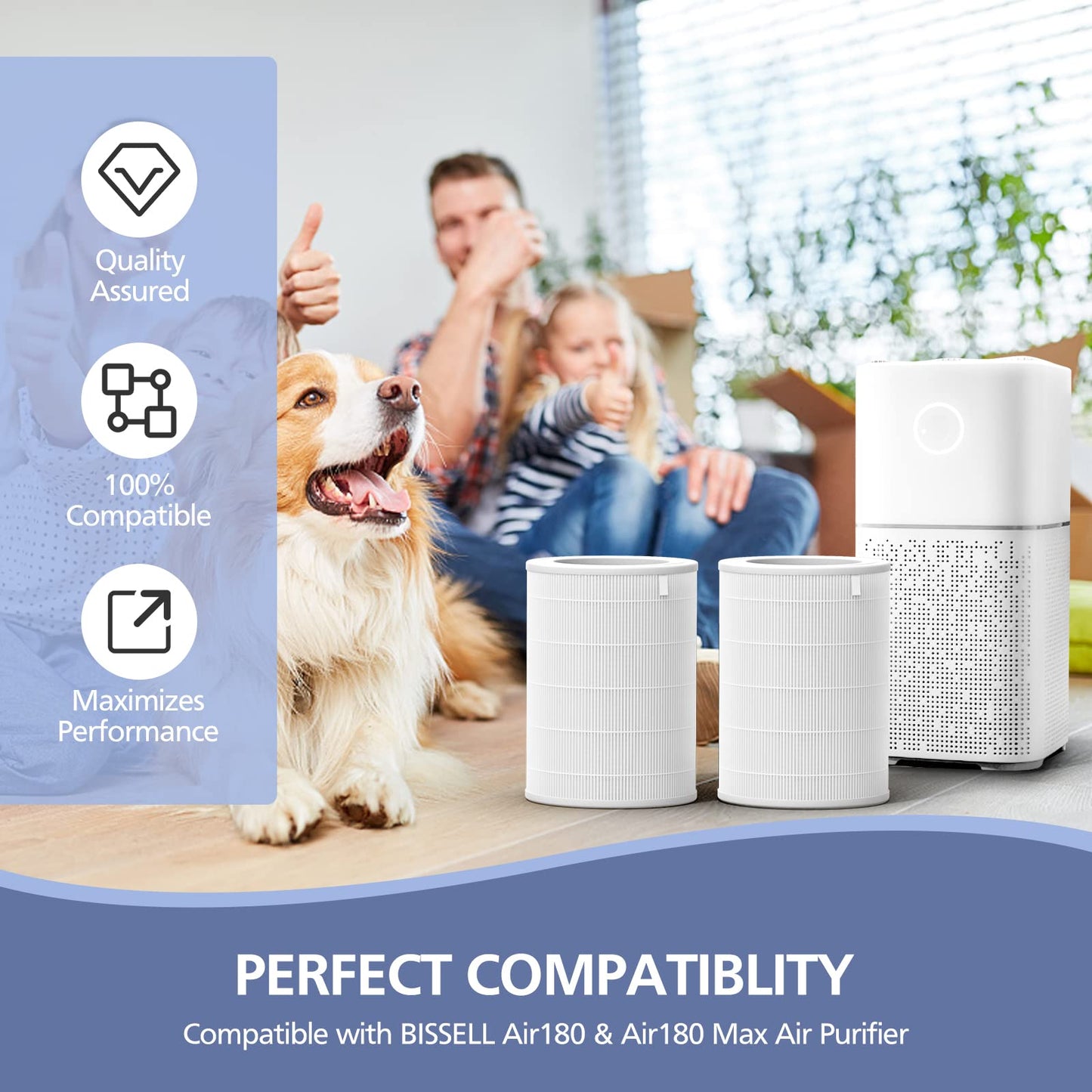 Air180 Replacement Filter, Compatible with BISSELL Air180 and BISSELL Air180 Max Air Purifie-r, 3-IN-1 Filtration Compare to 3502 filter, 2 Pack