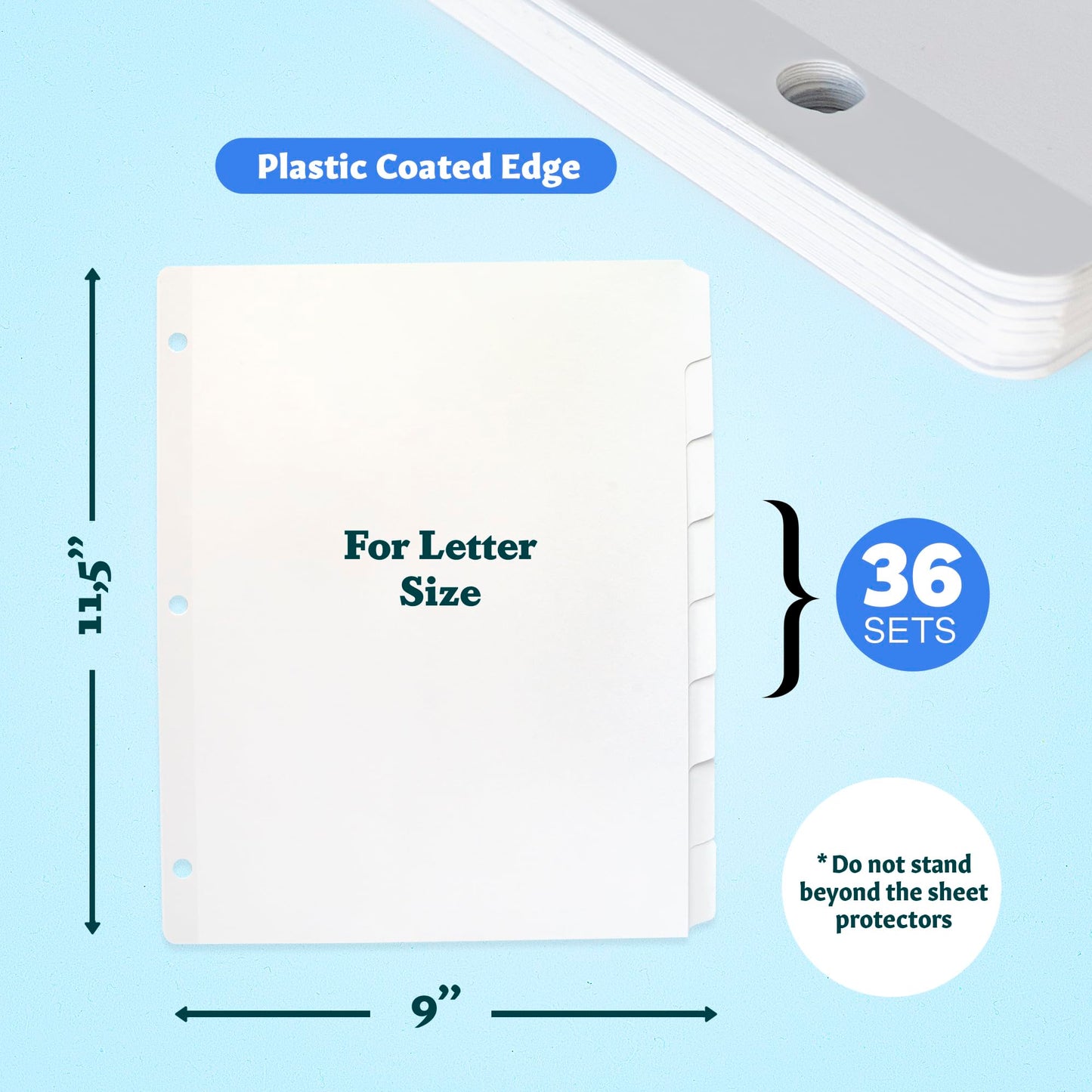 Binder Dividers with Tabs - (Set of 36) x 8 Tab Dividers for 3 Ring Binders, White, Reinforced Edge - Ideal for Keeping Your Documents Neat and Professional