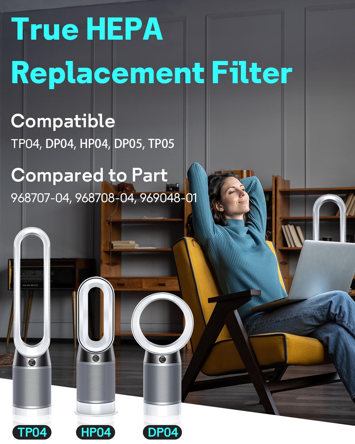 Leemone 2 Pack TP04 HP04 Filter Replacement Compatible with Dyson TP04 HP04 DP04 TP05 DP05 Air Purifier, 360° Combi Glass Filter & Activated Carbon Filter