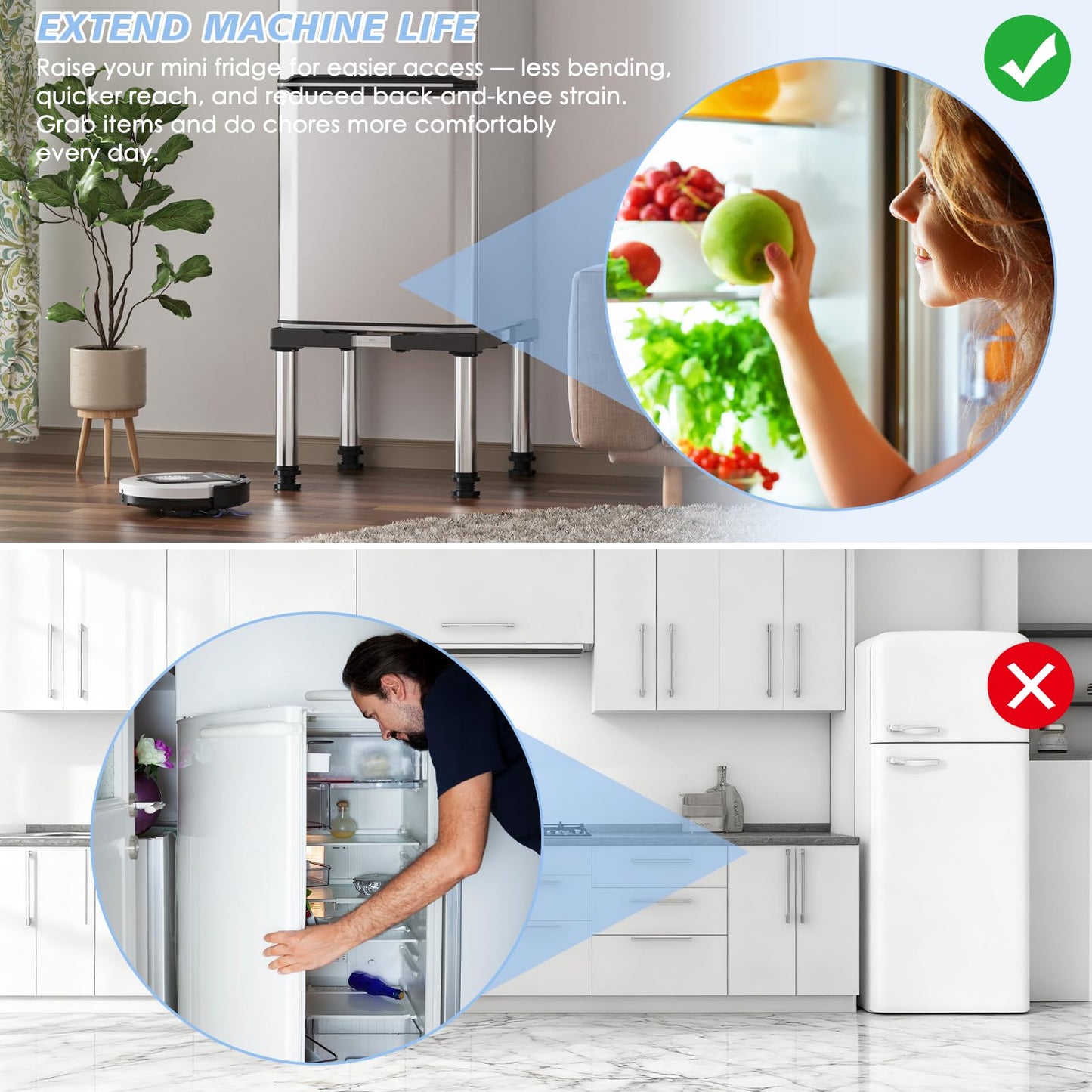 Mini Fridge Stand Height 13"-14.2" Adjustable Refrigerator Washing Machine Stand Base with 4 Strong Feet Anti-Vibration Washer Dryer Stand Laundry Pedestal Universal Appliance Stand Load 660LB-Black