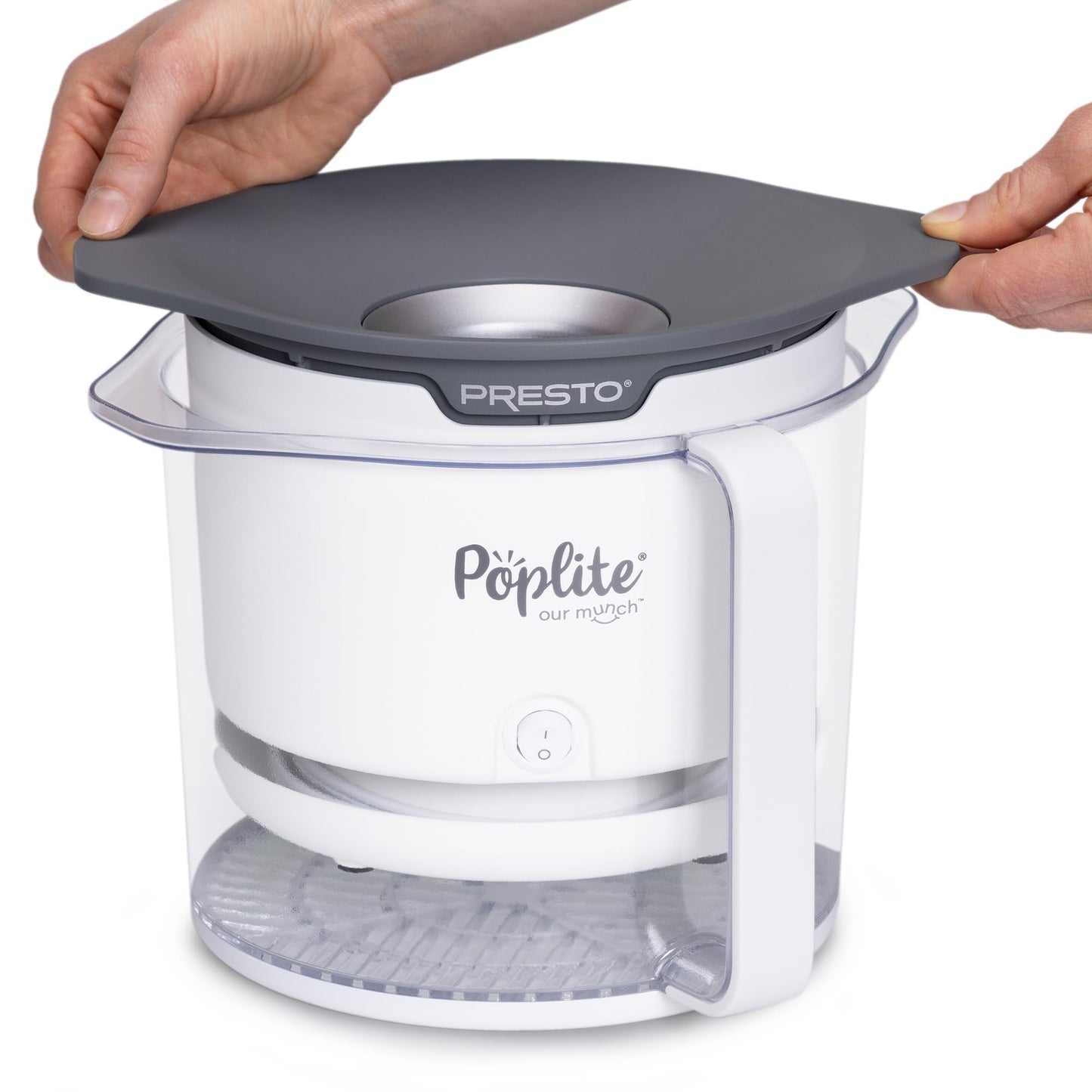 Presto 04812 PopLite Our Munch Hot Air Popcorn Popper - Family Sized, Built-In Serving Bowl, Compact Design, 15 Cups, White