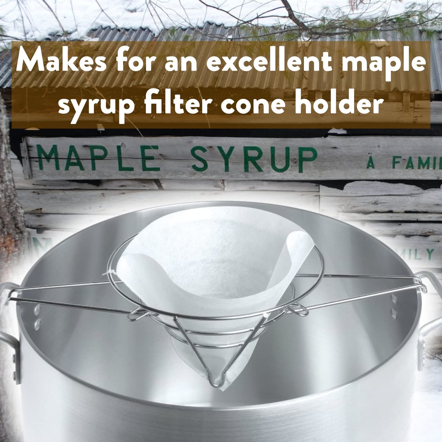 Chef Master Fryer Oil Filter Stand with Folding Arms to Attach to Deep Fryers, Cooking Oil Filter Holder, Maple Syrup Cone Filter Stand, 7.68 x 9.25 x 9.25 - 90073