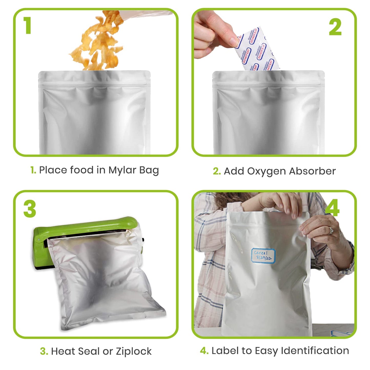 10pcs 5 Gallon Mylar Bags for Food Storage - 10 Mil Thick - Extra large bags 5 Gallon with Oxygen Absorbers 2500cc - Zipper Resealable Milar Bags - Bolsas Mylar 5 Galones
