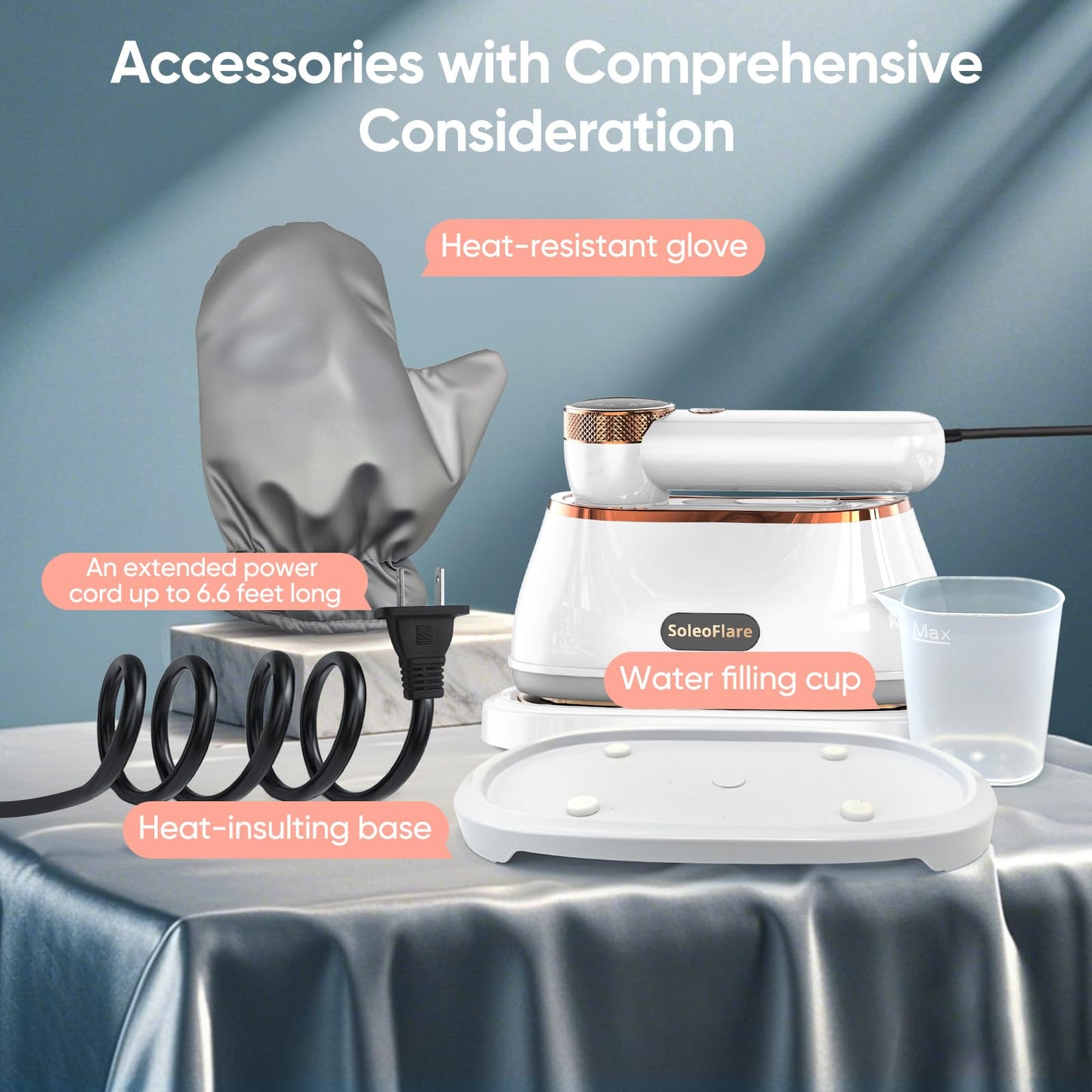 SoleoFlare Steamer for Clothes & Iron 2in1, 1200W Travel Steam Iron, 5 Modes LCD, 180ml for 20 Min Steam, UL 141 Tests Passed, White, 120V