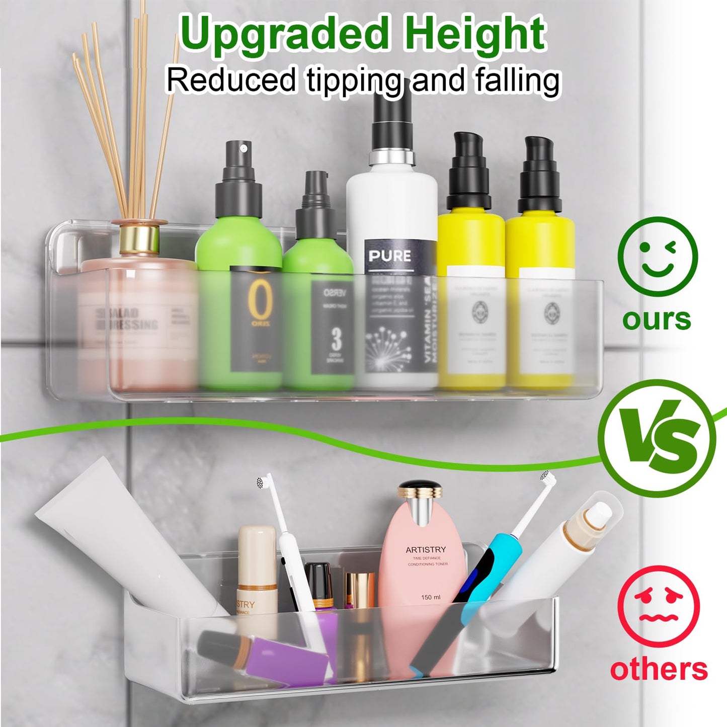 Nefeiya Adhesive Shower Caddy 6 Pack Rustproof Shower Shelves for Inside Shower No Drilling Bathroom Organizers and Storage Large Rack with Soap Holder Clear (clear)