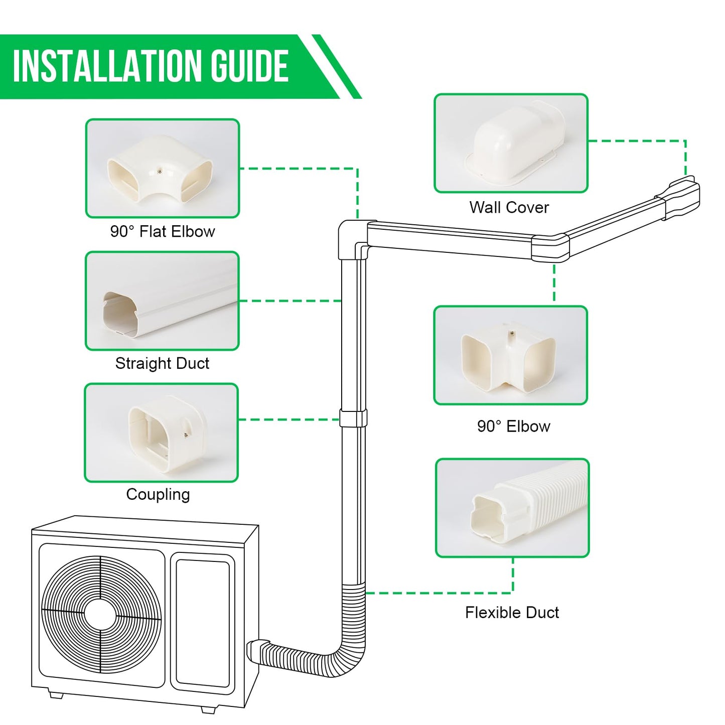 Kerykwan 4" W 15.5Ft L Mini Split AC Line Cover Kit Decorative PVC Tubing Pipe Cover Set for Center Air Conditioner&Heat Pumps Systems
