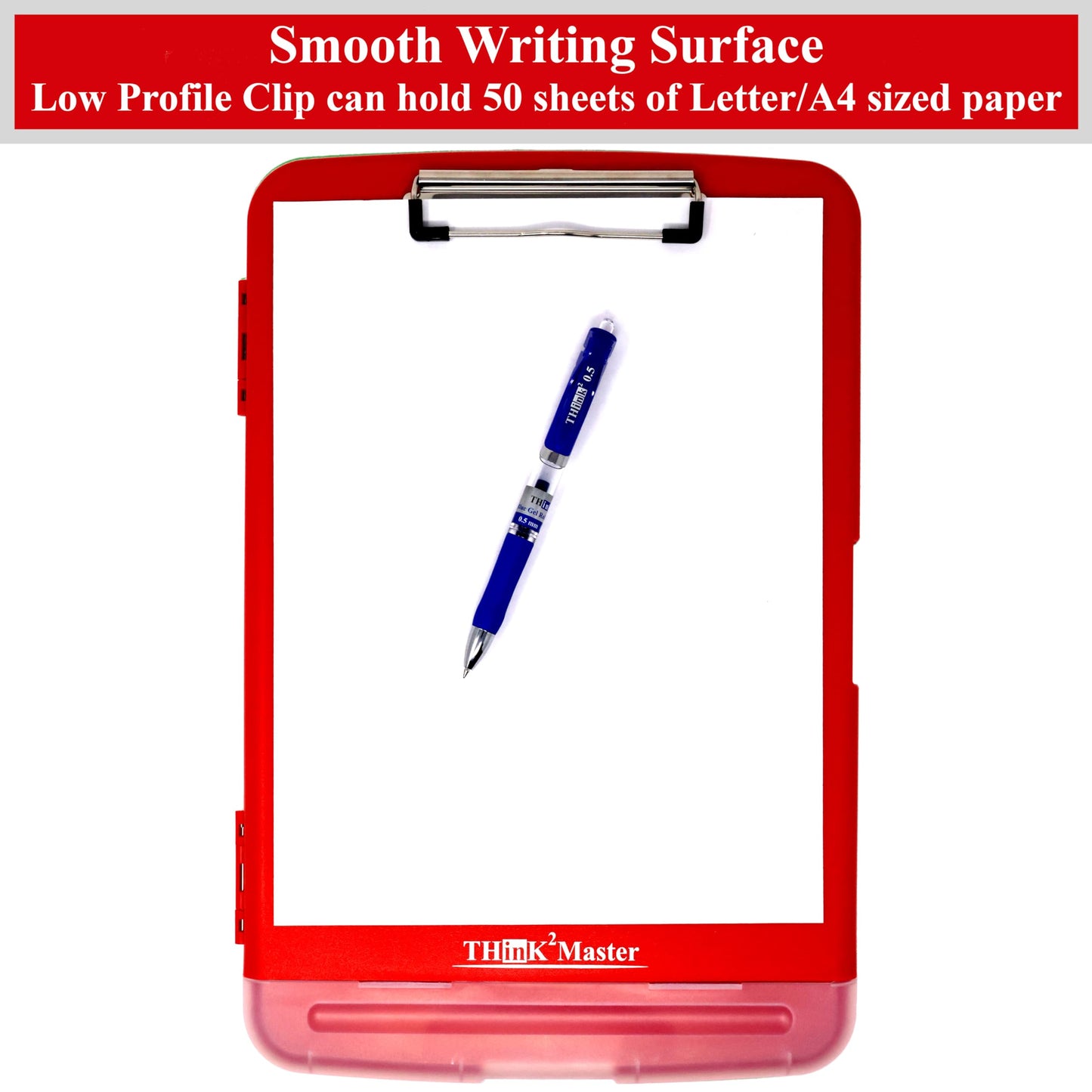 Think2Master [3 Pack] Red Plastic Storage Clipboard with Pencil Holder. | 25% Heavier & 25% Sturdier| Heavy Duty. Nursing, Teacher & Classroom Must Have.