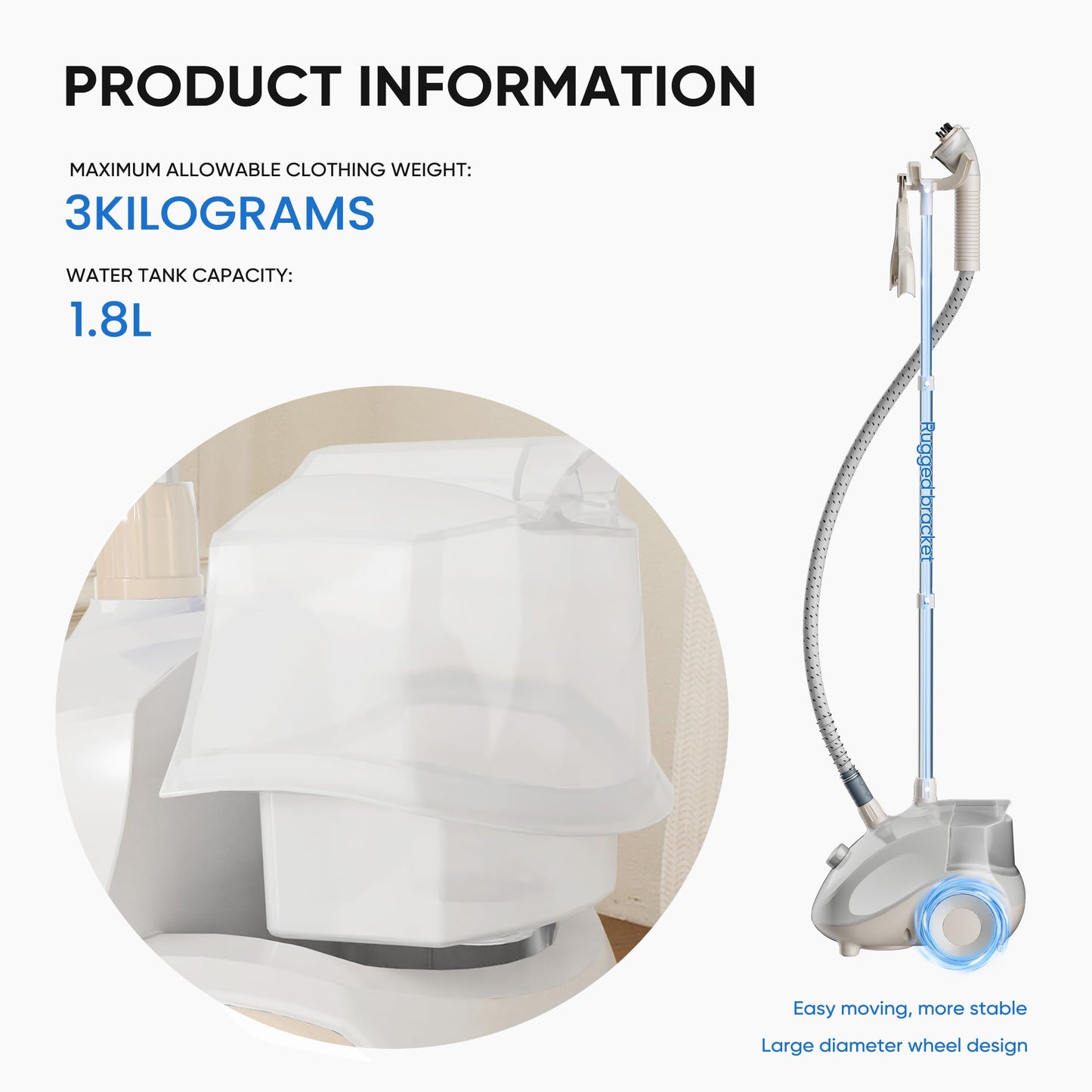 KMFurnila Garment Steamer for Clothes Standing, 1500W Efficient Clothes Steamer Standing with Wheels, Professional 58OZ Water Tank for Continuous Steaming, Fast Heating Wrinkle Remover