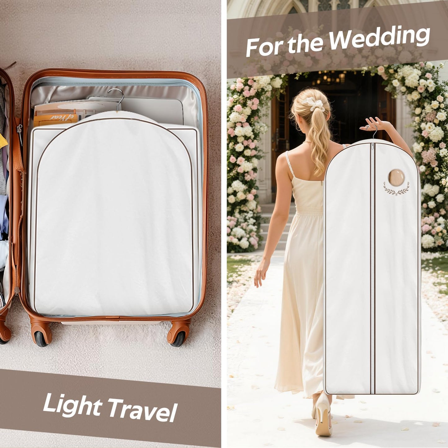 MISSLO 60" Cotton Garment Bag for Long Dress Breathable Garment Bags for Hanging Clothes Travel Women Dress Cover Luxury Hanging Clothes Storage for Fur Coat, Jacket, Gown, Suit