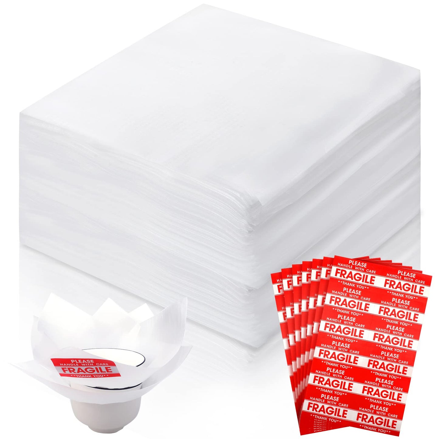 200 Pack 12 x 12 Inches Foam Sheets Cushioning Foam Sheets with 100 Pcs Fragile Labels for Moving Packing Supplies, Convenient to Use, Making Packaging and Transportation Easier, Packaging Material