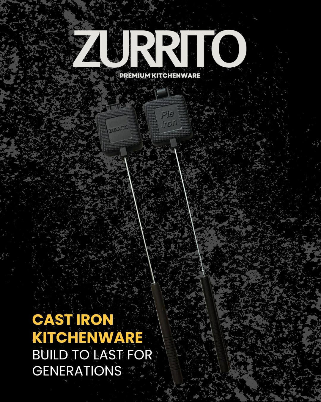 ZURRITO 2x Campfire Pie Iron (28inches Long) Bundle Set, Cast Iron Pie Pan, Mountain Pie Maker, Cast Iron Sandwich Maker, Pie Iron for Camping, Campfire Sandwich Maker
