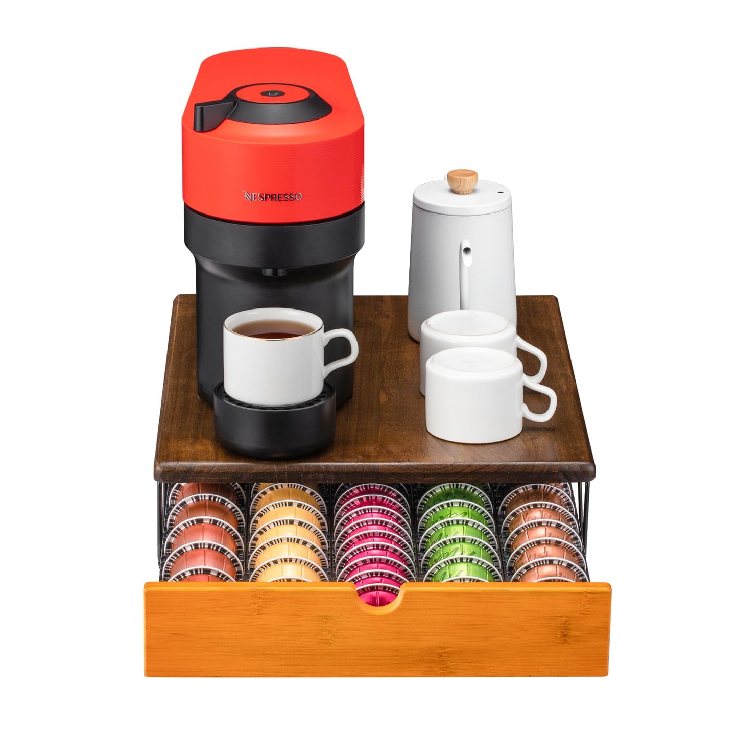 Vertuo Capsule Holder Drawer for Nespresso With Elegant Wood Top (50 Pods)