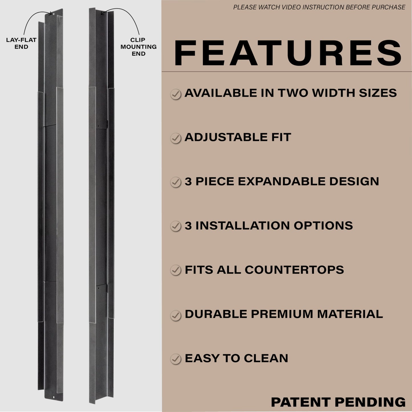 Expandable Rear Stove Gap Cover for Slide-In Ranges – Stainless Steel, Black Powder Coated – Adjustable Up to 32″ – Dual Install Options (1.5 inch WIDE)