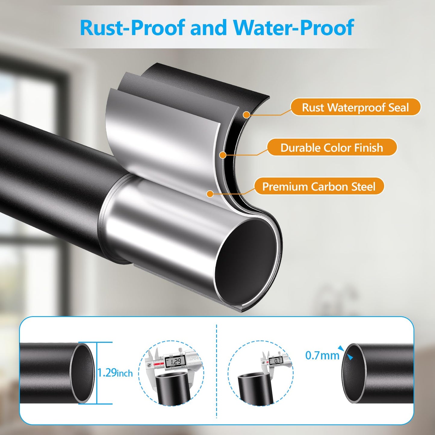 FADOTY Tension Curtain Rods No Drilling, Extra Long Tension Rod 41-88 Inch, Heavy Duty Shower Curtain Rod for Outdoor Patio Bathroom Windows Room Divider, Adjustable, Anti-Slip, No Rust, Black
