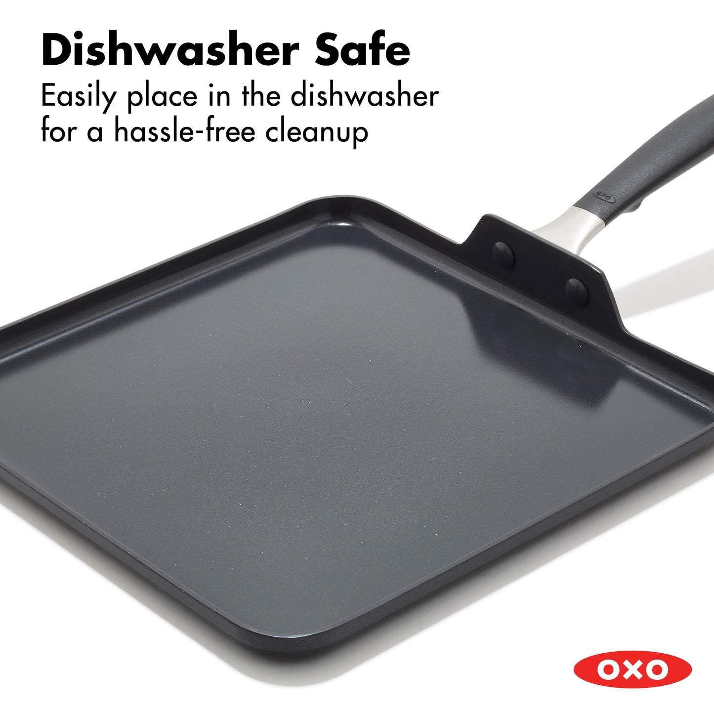 OXO 11” Non-Stick Every Day Square Griddle, BPA-Free Comfort Grip Silicone Handle, Dishwasher & Oven Safe, PFAS-Free Ceramic Skillet, Pancake Pan, Black