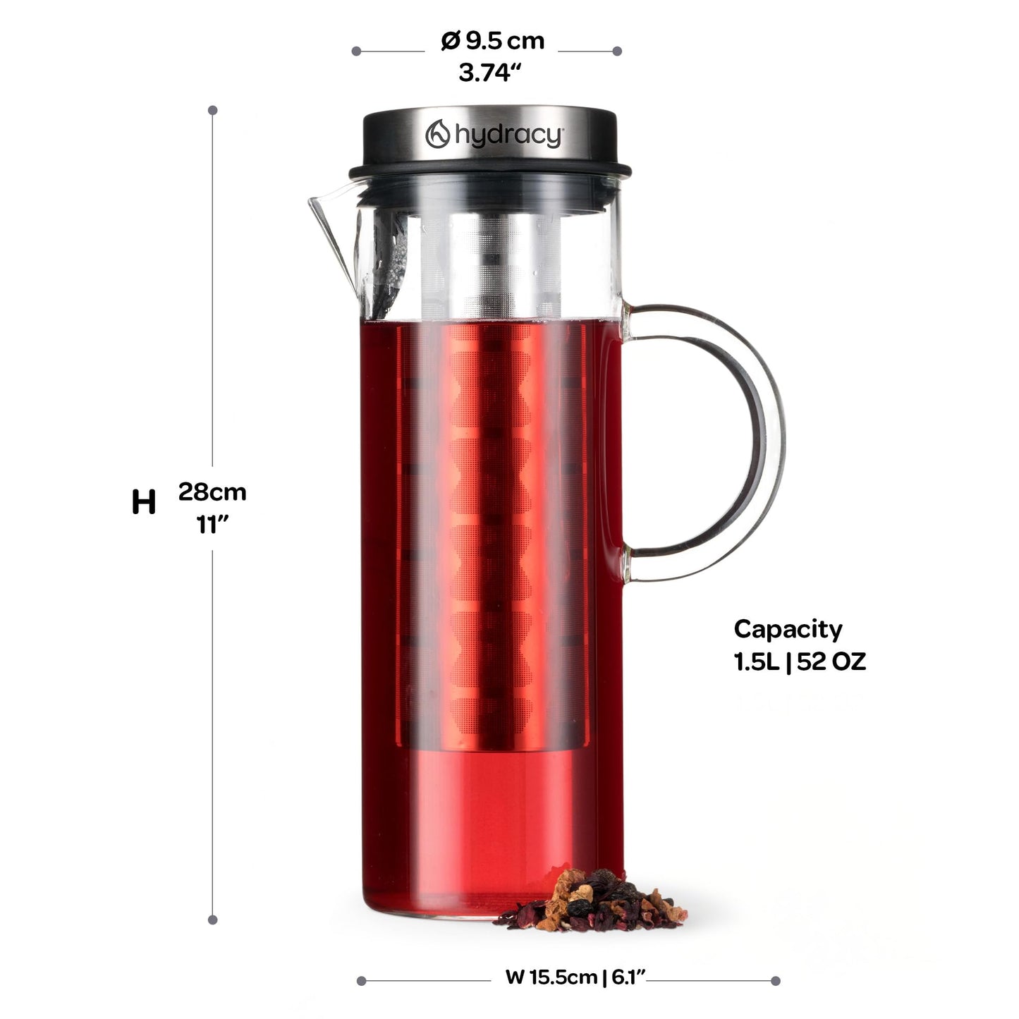 Cold Brew Coffee Maker - Large Glass Infusion Pitcher 1.6 Quarts 52oz - Iced Coffee & Iced Tea Pitcher with Stainless Steel Lid & Fruit Infusion Tube - Perfect for Home or Office