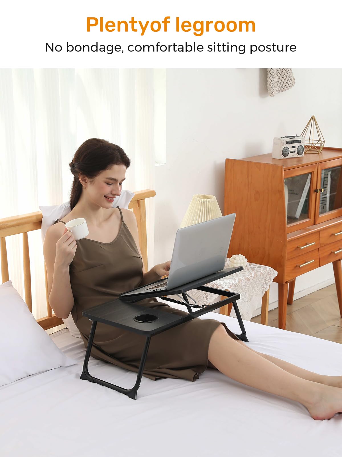Lap Desk for Couch/Sofa/Floor, 5-Angle Adjustable Bed Desk with Foldable Legs &Cup Holder, Light Weight Bed Tray Table for Writing/Eating/Reading, Portable Laptop Stand for Adults, Kids