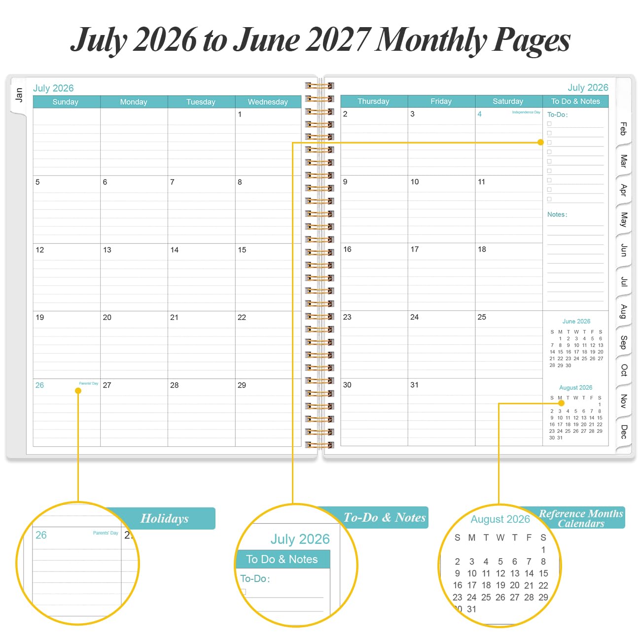 2026-2027 Daily & Monthly Planner - One Page Per Day, Daily Planner from July 2026 - June 2027, Planner 2026-2027 with 12 Monthly Tabs, 8.5" x 11", Blue Leaf Flower