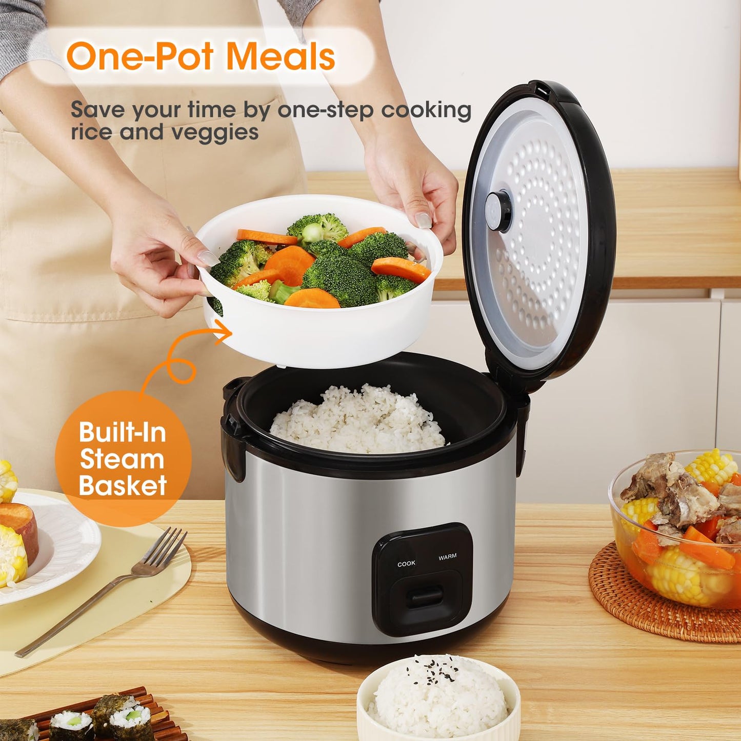 Oshenic Rice Cooker & Steamer Simple 6 Cup(Uncooked)/12 Cup (Cooked)With Steaming Basket,Compact Electric Rice Cooker Non-Stick Inner Pot For Soups,Stews,Grains&Oatmeal,One Touch & Keep Warm Function