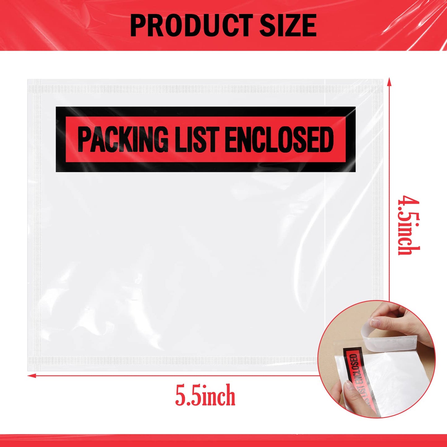 Teling 1000 Pcs Packing Slip Envelope Pouches Clear Self Adhesive Shipping Label Sleeves Waterproof Packing List Envelopes Pockets Top Loading Shipping Pouches Enclosed Bags (Red,4.5"X 5.5")