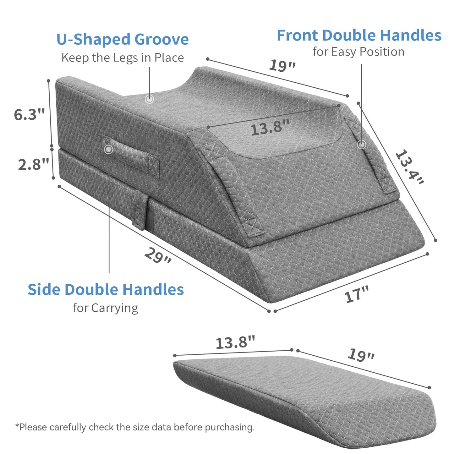 Adjustable Leg Elevation Pillows for Swelling After Surgery, Cooling Memory Foam Leg Wedge Pillow for Blood Circulation, Wedge Pillow for Sleeping, Sciatica Back Knee Hip Ankles Pain Relief