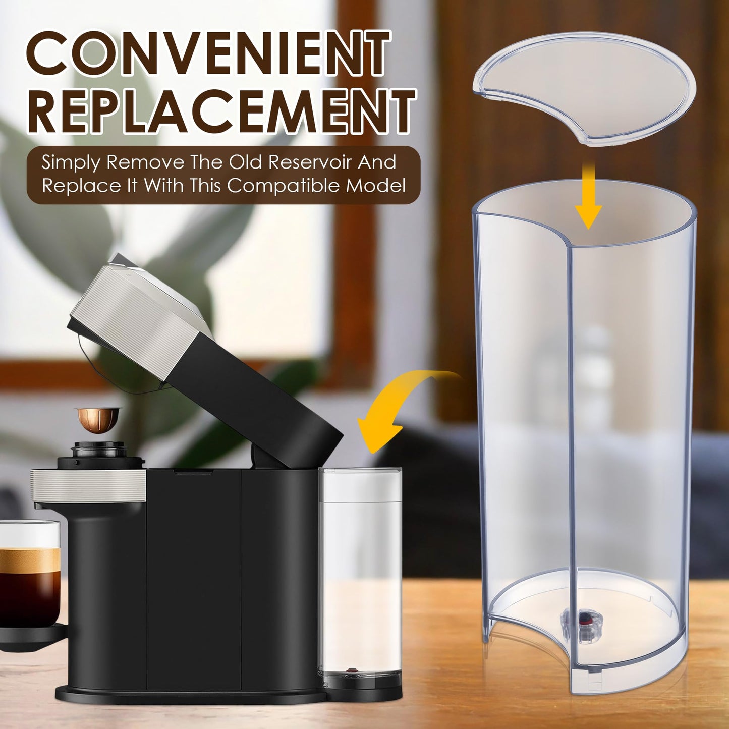 Feekoon Water Tank Reservoir & Lid Cover Replacement Compatible with Nespresso Vertuo Next, Compatible with Krups XN910B XN9105 XN910C Coffee Machine, Coffee Machines Replacement Parts, Clear