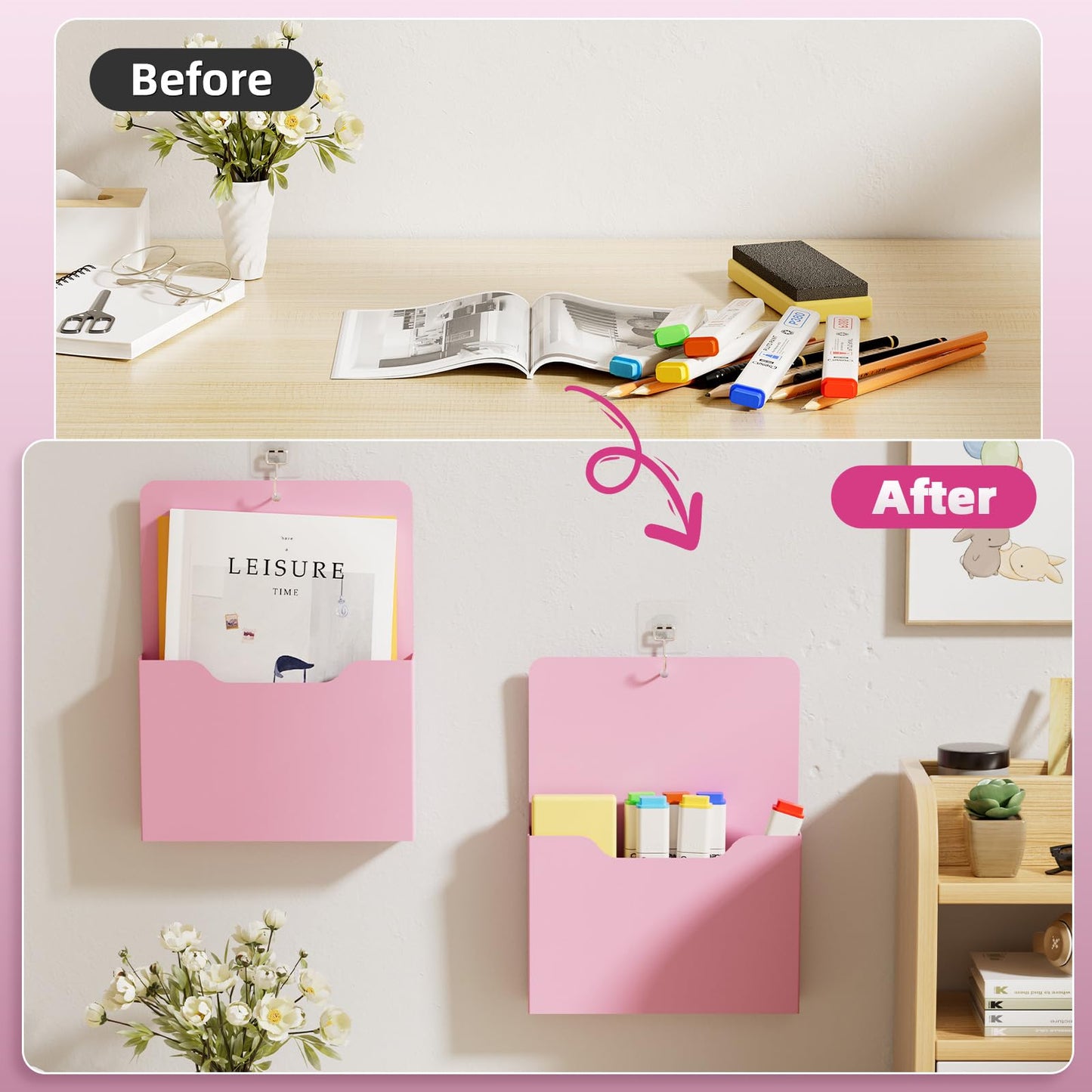 Magnetic File Holder - Magnetic Paper Holder, Pocket Organizer Office Supplies Storage Mail Organizer for Notebooks,Planners,Letter (6P)