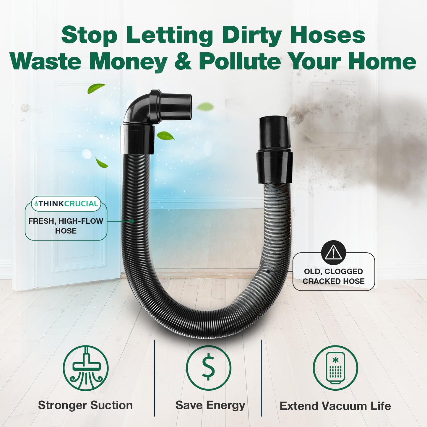 Static Dissipating Backpack Vacuum Hose (1-1/2-inch Cuffs) Replacement Compatible with ProTeam Super Coach Vac, Mode 6 and other models, Part 103048 - by Think Crucial (1 Pack)
