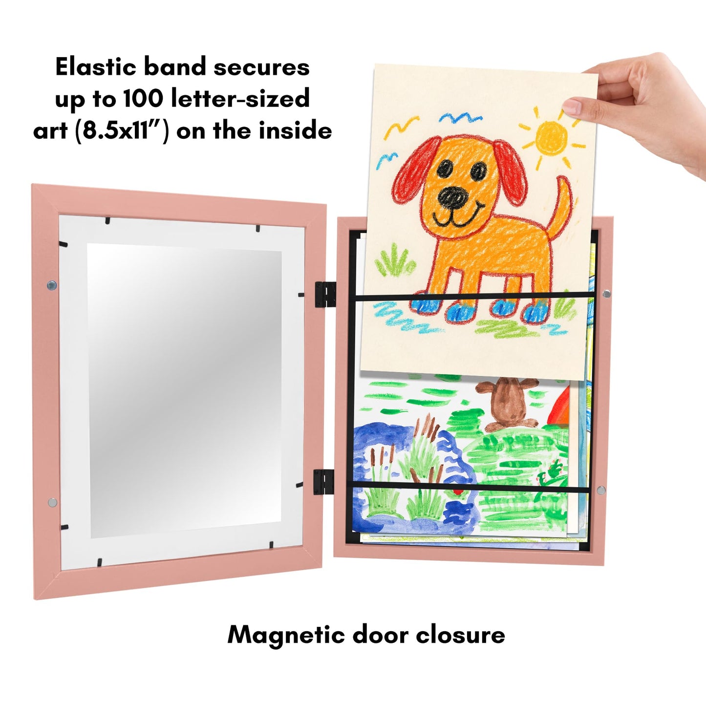 Americanflat - 2 Pack - Kids Artwork Frame Changeable (Pink) - Magnetic Door Holds 100 Art Pieces - 8.5x11 Letter Size Display with Mat or 10x12.5 Without Mat - My Mini Masterpiece