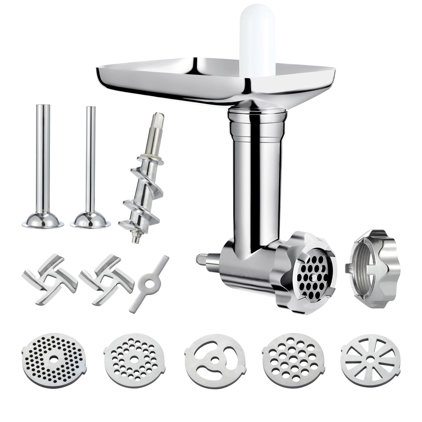 Premium Metal Food Grinder Attachment for KitchenAid Stand Mixers, Precision Meat Grinder & Sausage Stuffer Tubes Kit with Abundant Accessories, Food-Safe Alloy Mixer Attachments (Hand Wash Only)