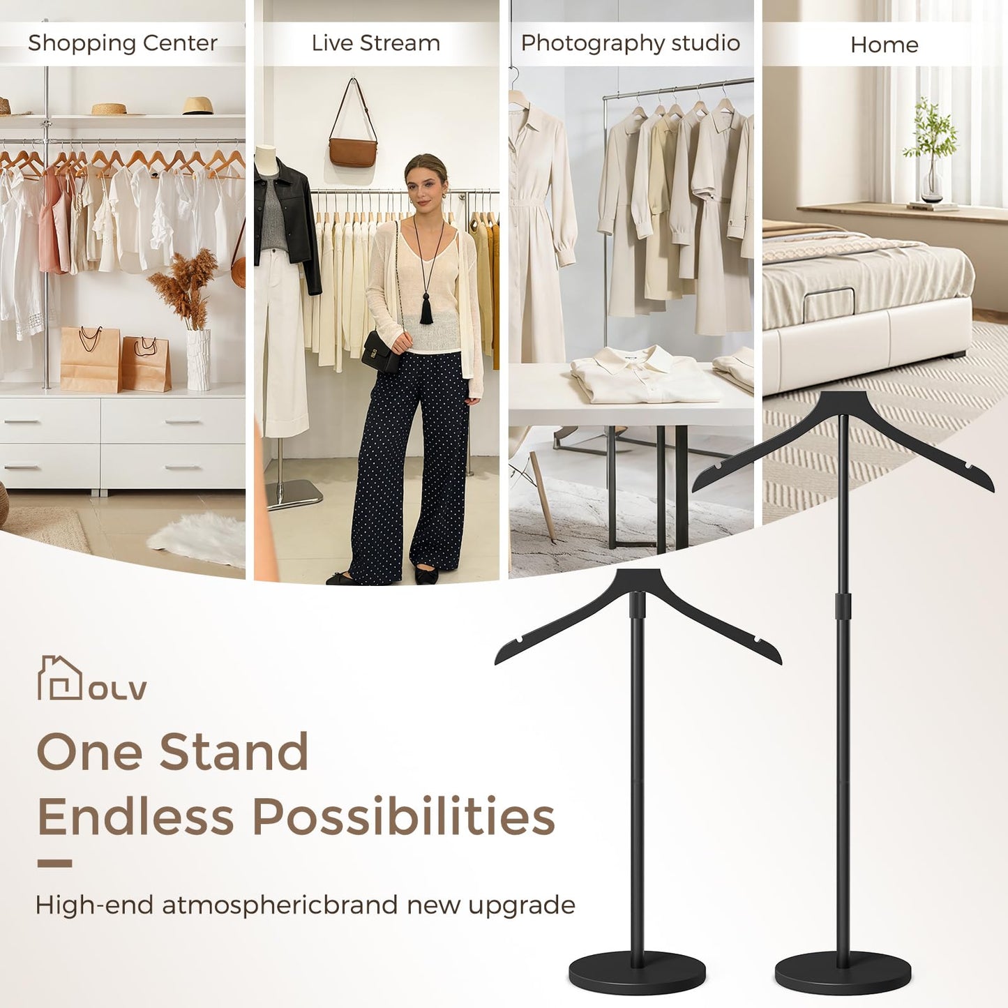 OLV 2 Pack Mannequin Torso, Adjustable Shirt Display Stand 30 to 41 Inches Height, Stable Dress Form Clothing Display Stand for Vendor, Portable Garment Rack for Cap and Gown, Black