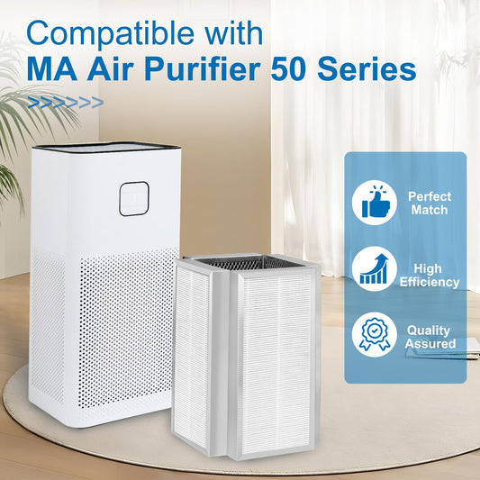 50 Replacement Filter, Compatible with MA Air Purifier 50 Series, 3-Stage Filtration System with Pre-filter, High-Efficiency Core Layer and Activated Carbon, 2-Pack